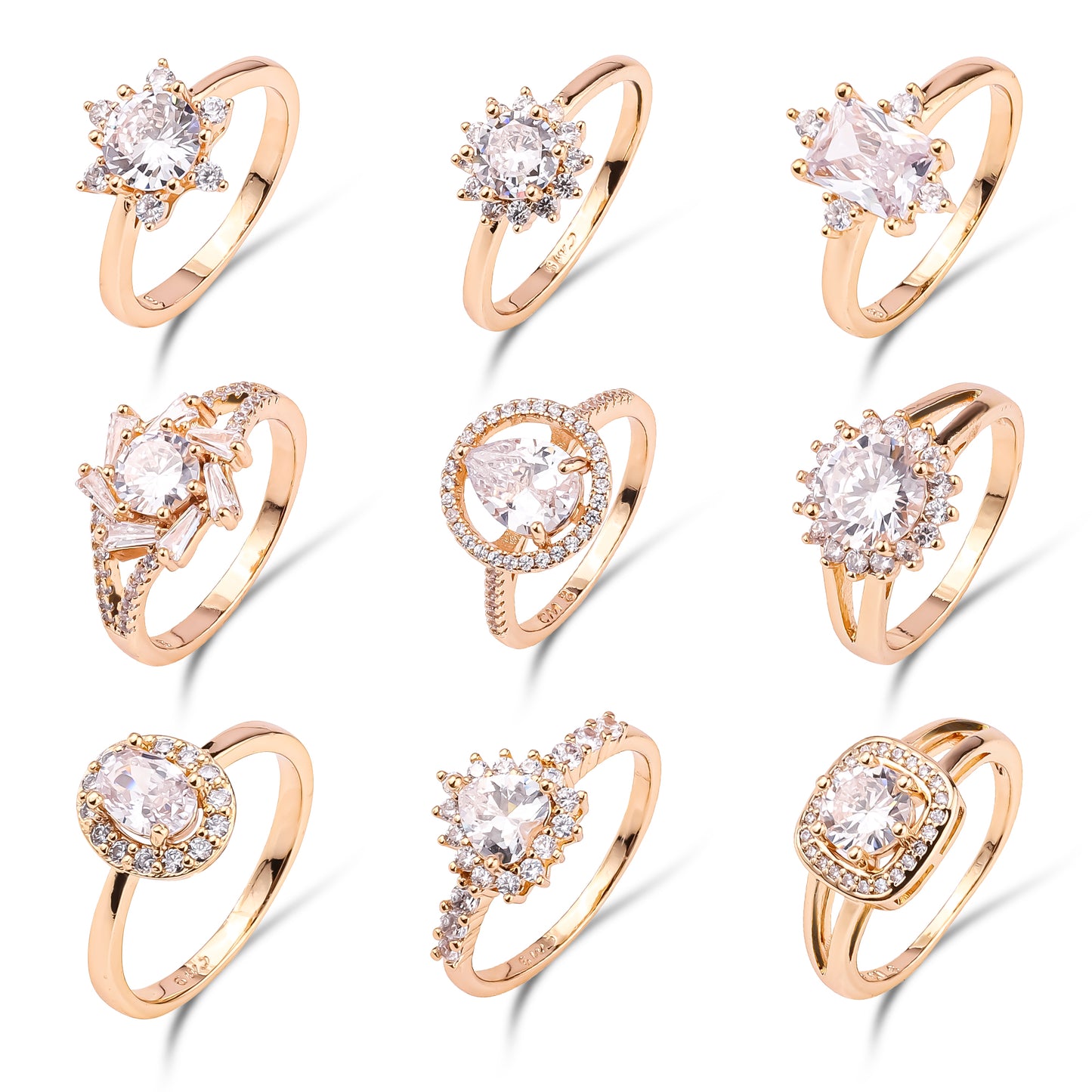 Custom 18K Gold Plated Rings Jewelry Heart butterfly Snake Cubic Zircon Gemstone Diamond Brass Finger Ring for Women