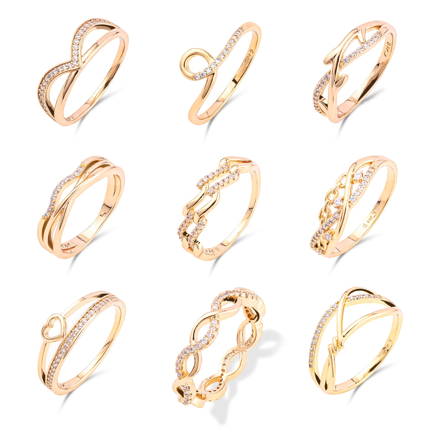 Custom 18K Gold Plated Rings Jewelry Heart butterfly Snake Cubic Zircon Gemstone Diamond Brass Finger Ring for Women