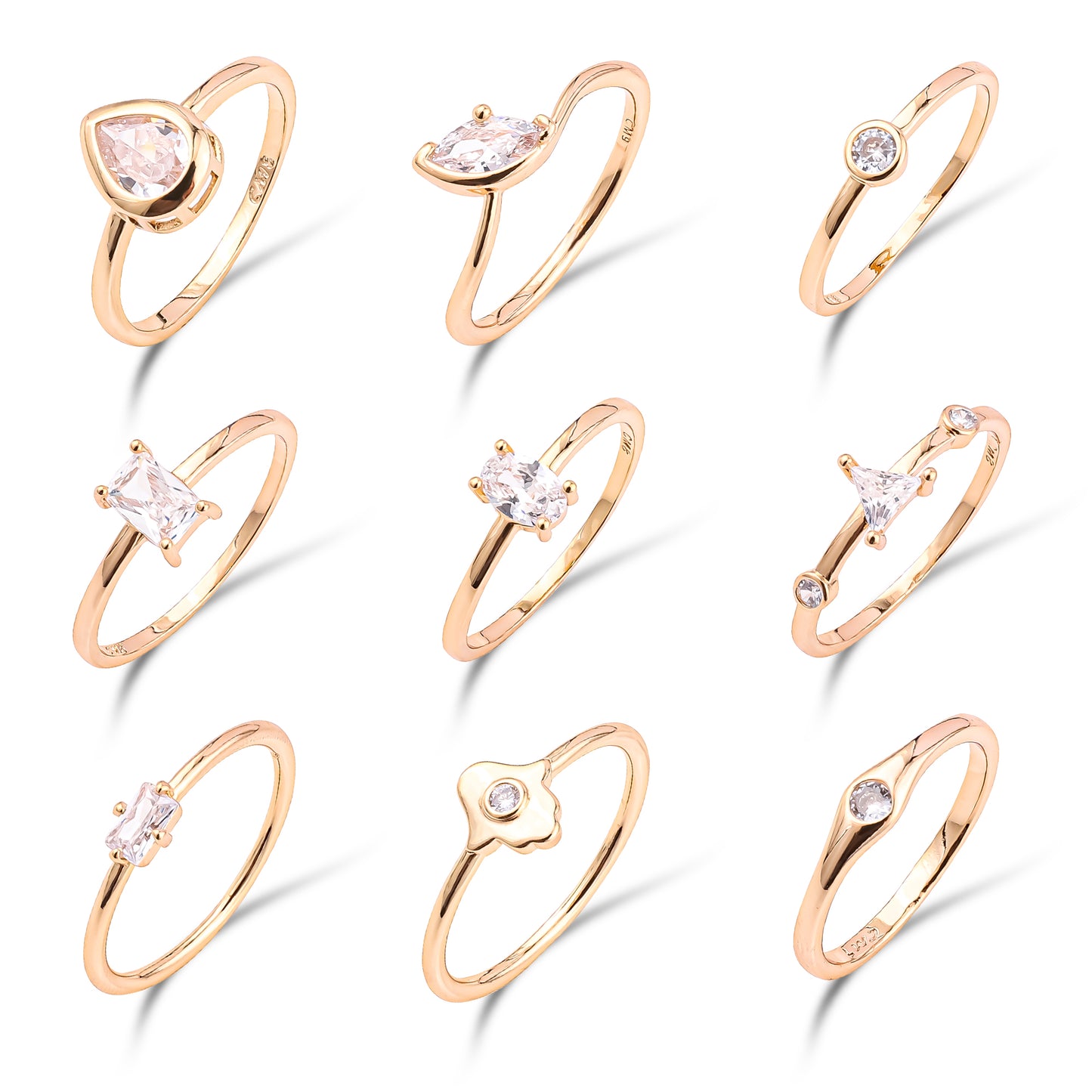 Custom 18K Gold Plated Rings Jewelry Heart butterfly Snake Cubic Zircon Gemstone Diamond Brass Finger Ring for Women