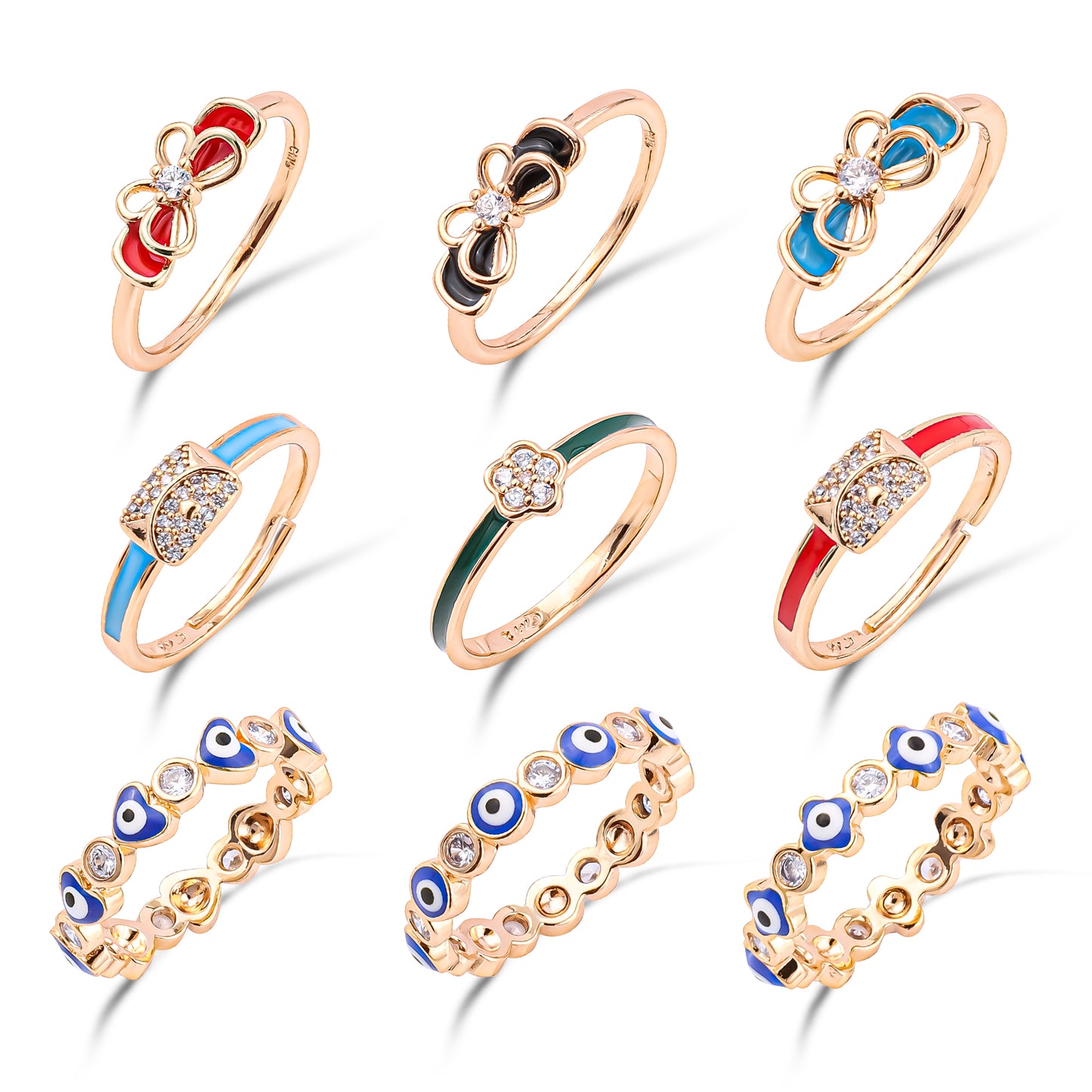 Custom 18K Gold Plated Rings Jewelry Heart butterfly Snake Cubic Zircon Gemstone Diamond Brass Finger Ring for Women