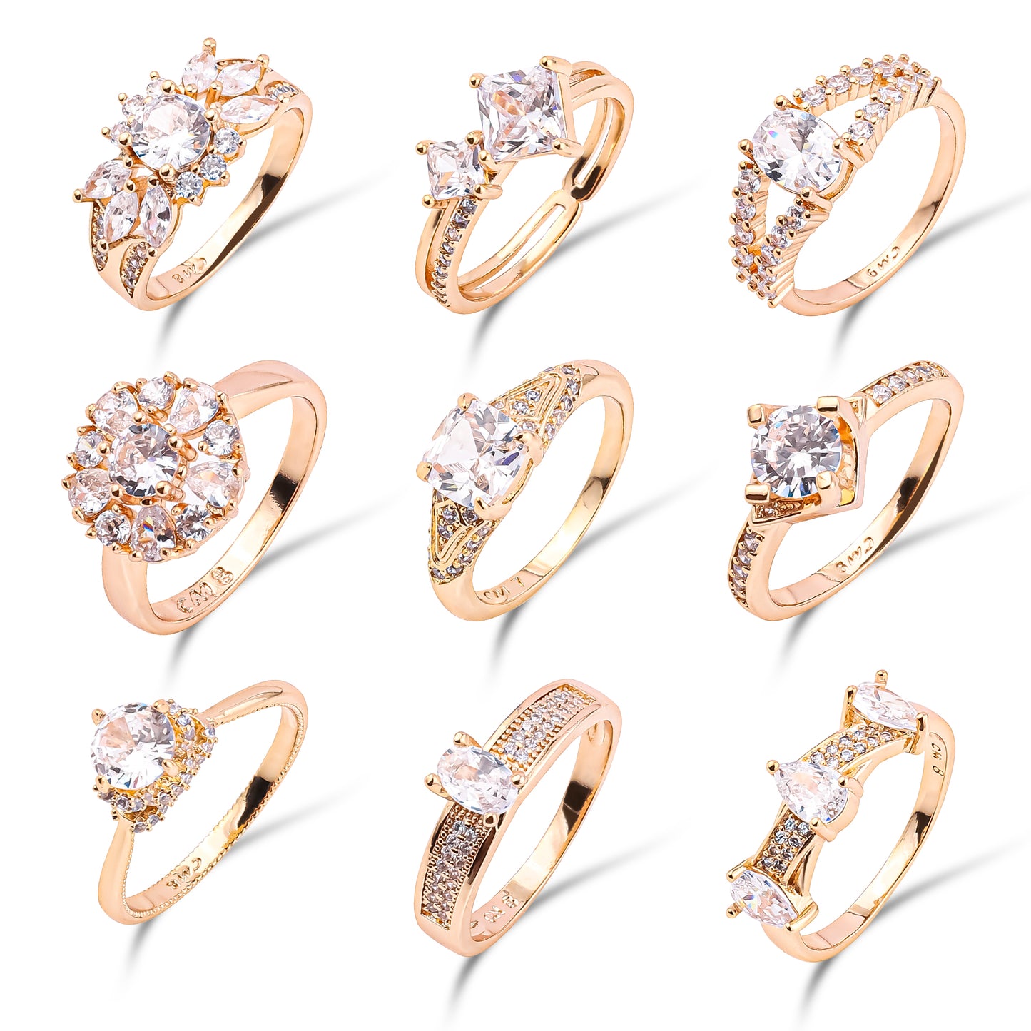 Custom 18K Gold Plated Rings Jewelry Heart butterfly Snake Cubic Zircon Gemstone Diamond Brass Finger Ring for Women